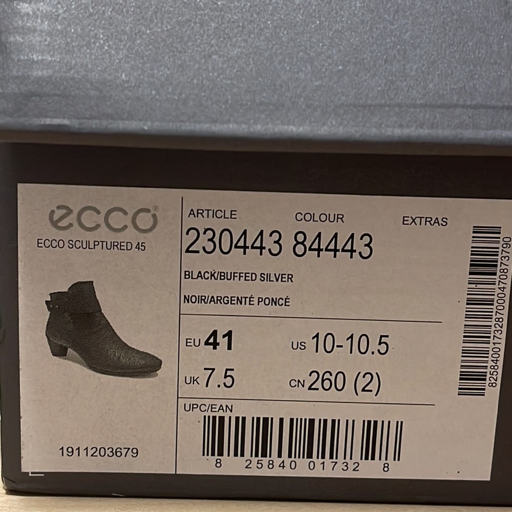Ecco Scultpured 45 Black Buffed Silver Ankle Booties Sz 41(10-10.5) NEW IN BOX - Picture 10 of 10